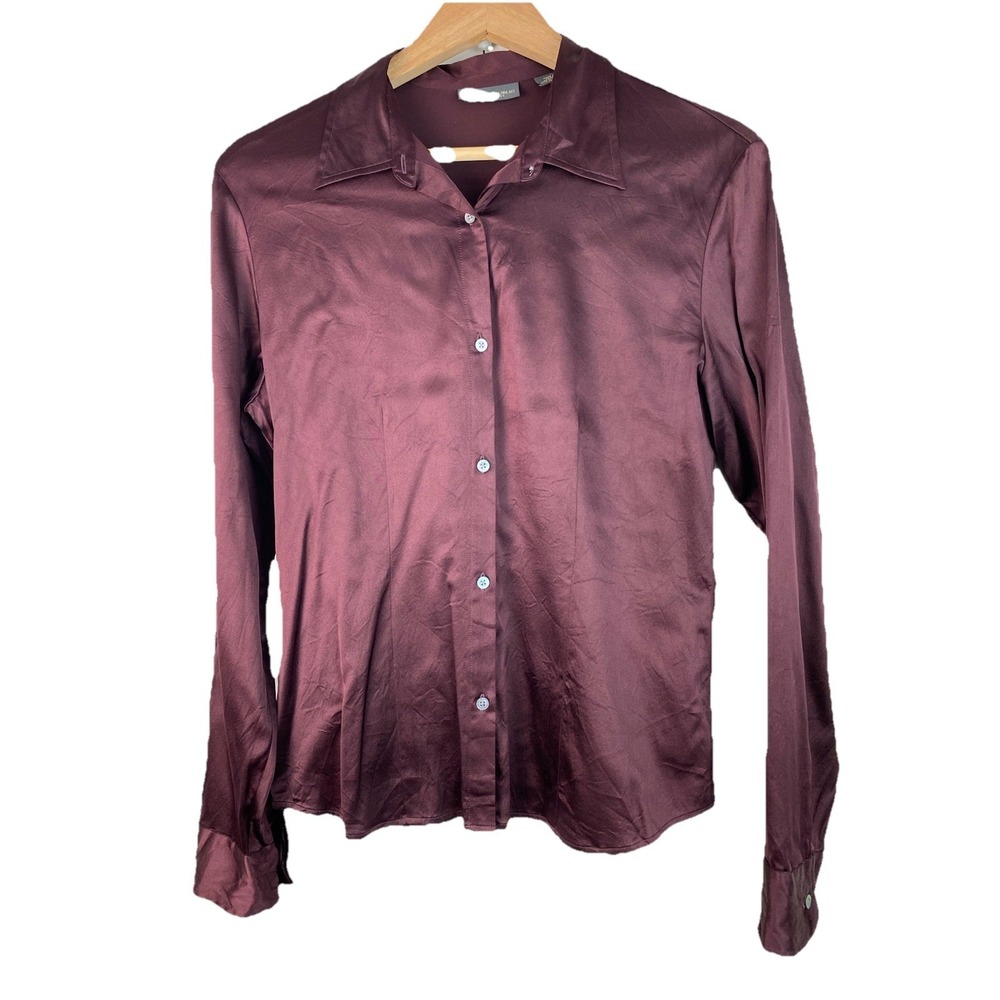 Banana Republic Stretch Women's L Merlot Wine Silk Button Up Shirt